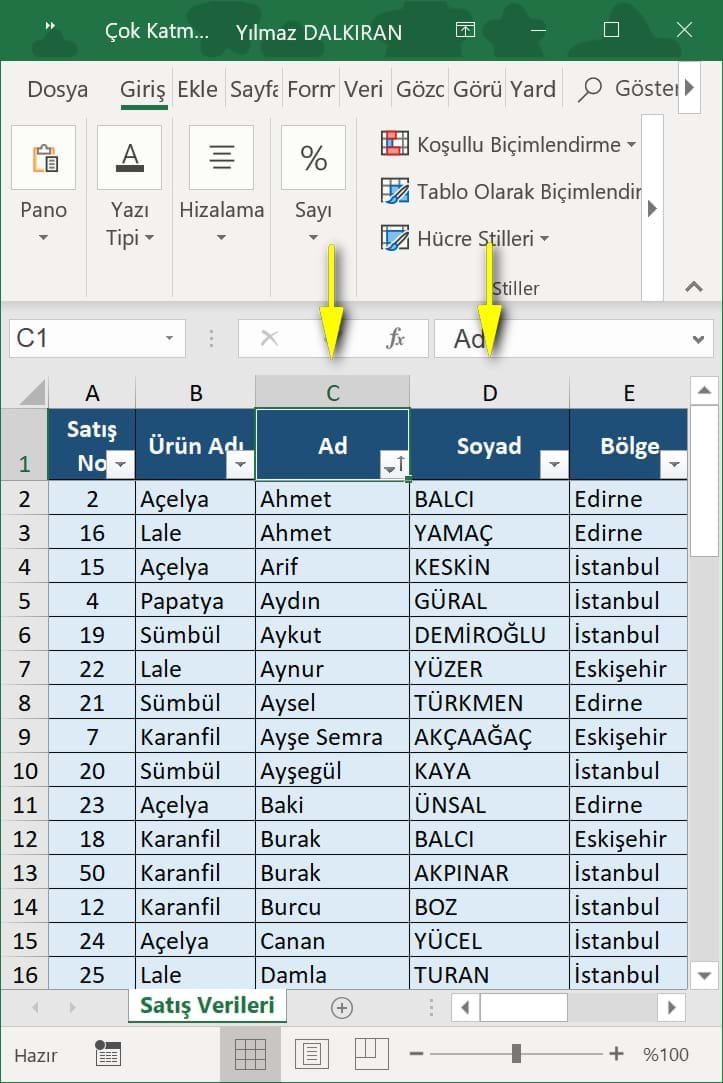 çok katmanlı sıralama ve özel sıralama