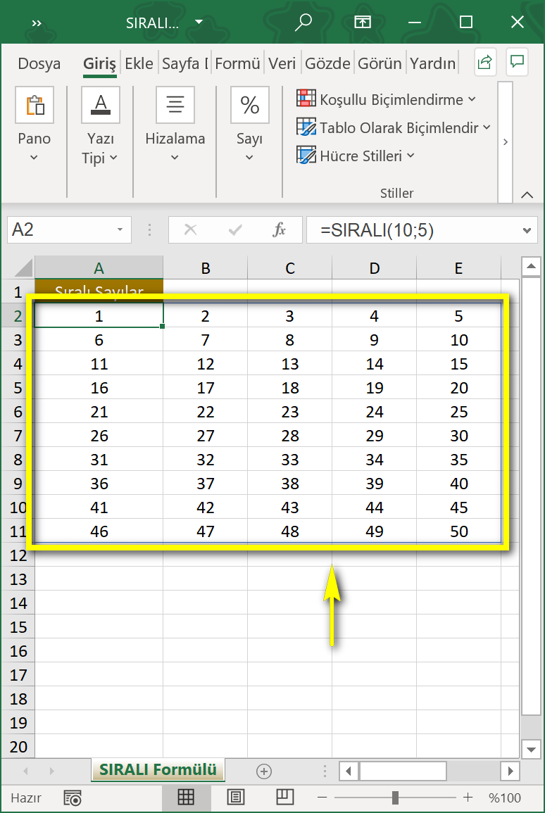 sıralı formülü