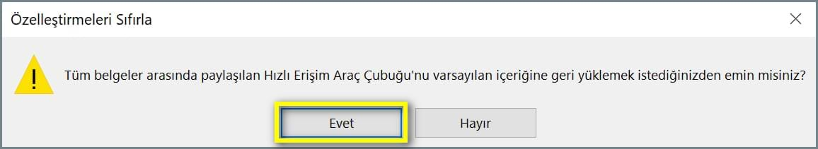 hızlı erişim araç çubuğu quick access toolbar