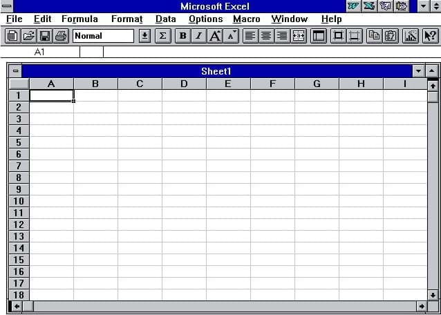 ilk Excel sürümlerinden bir ekran görüntüsü