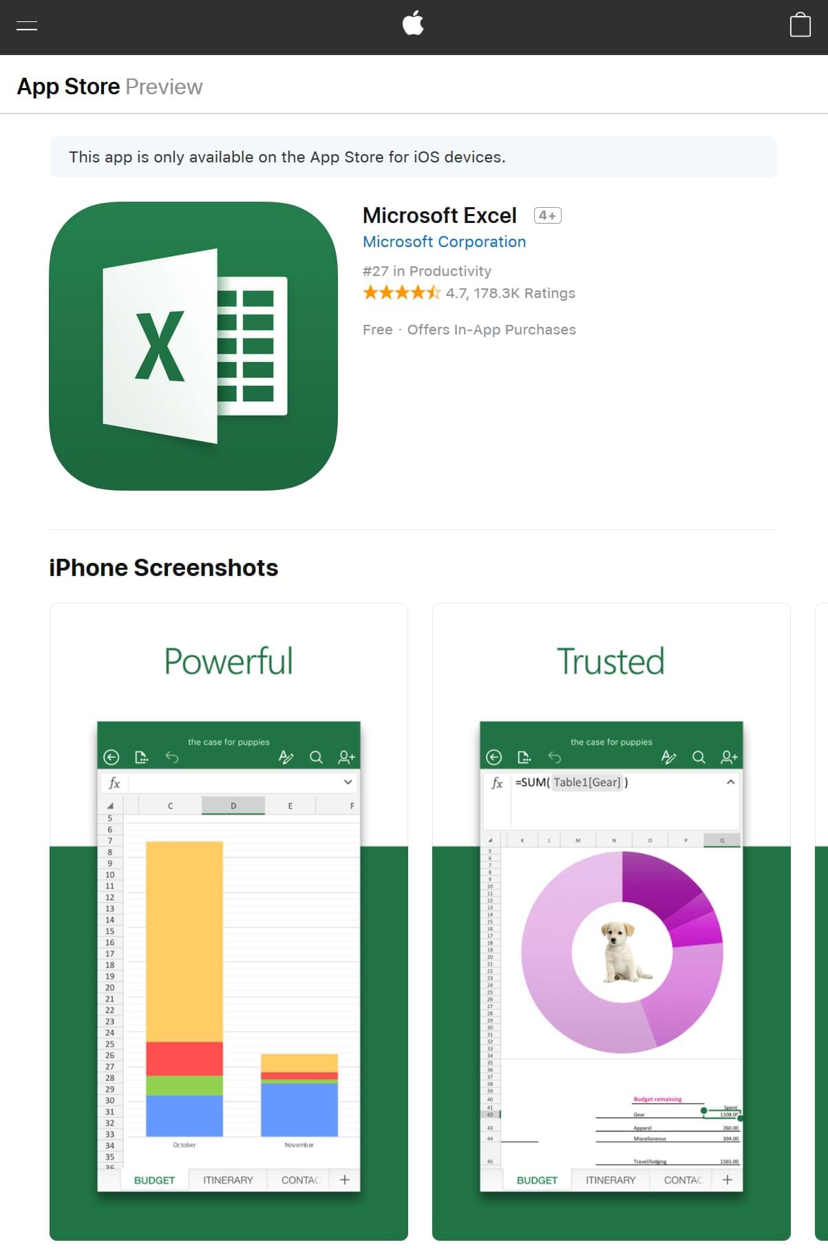 iOS için Excel