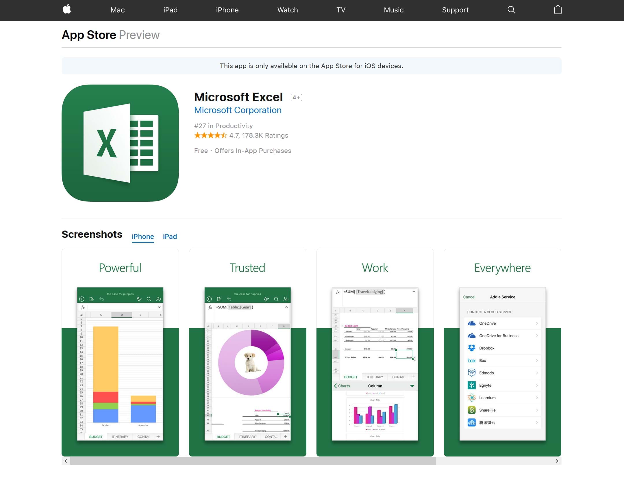 iOS için Excel
