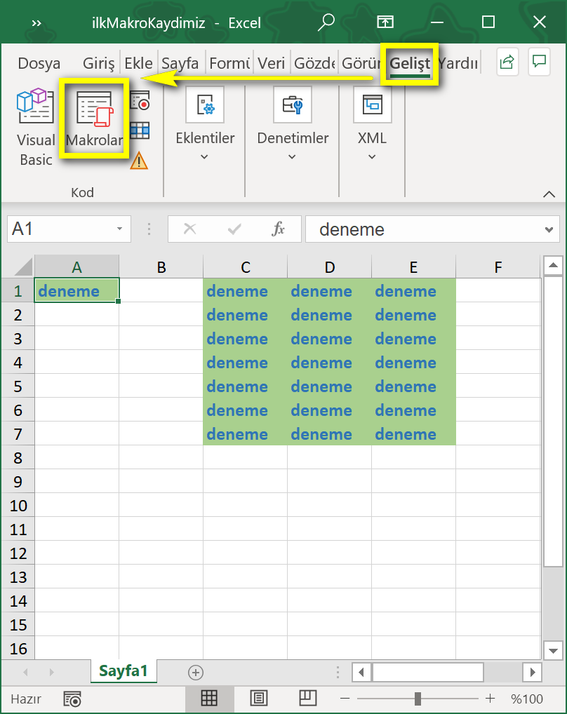 makro çalıştırma yöntemleri