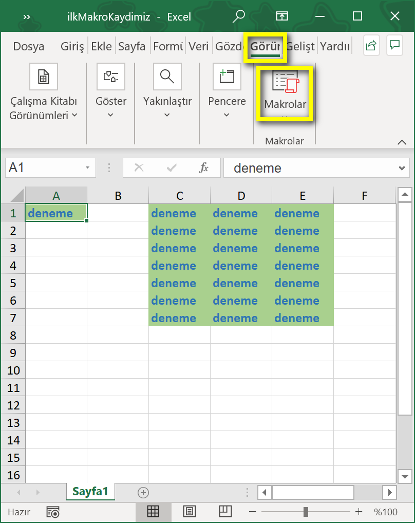 makro çalıştırma yöntemleri