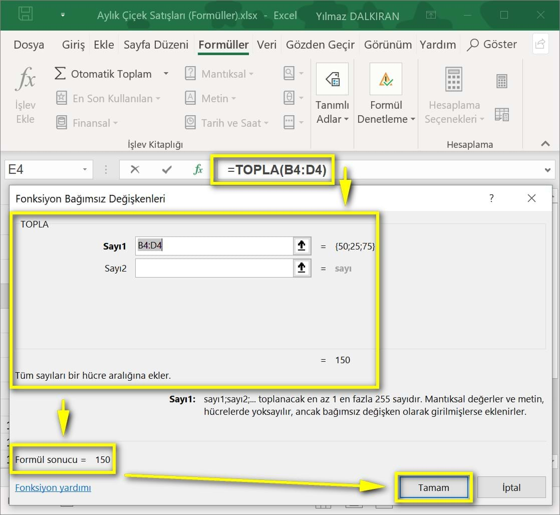 topla formülü ve otomatik toplam