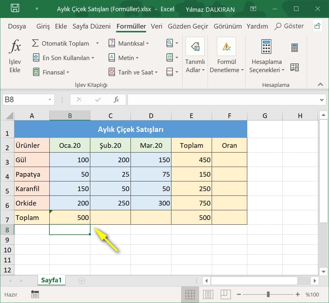 topla formülü ve otomatik toplam