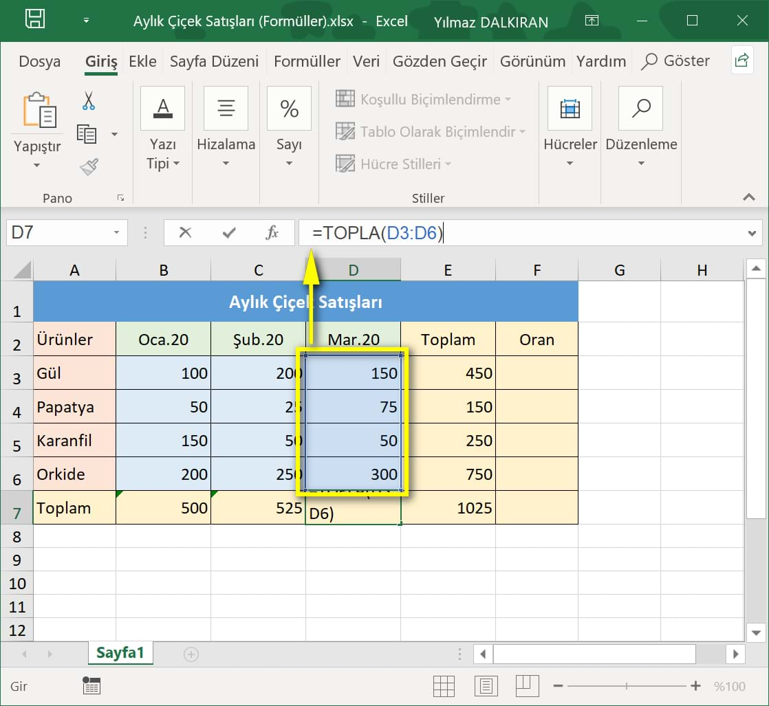 topla formülü ve otomatik toplam