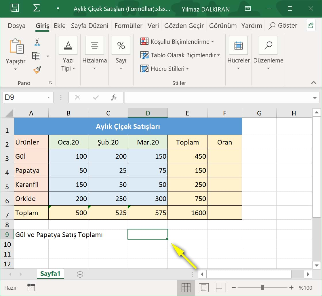 topla formülü ve otomatik toplam
