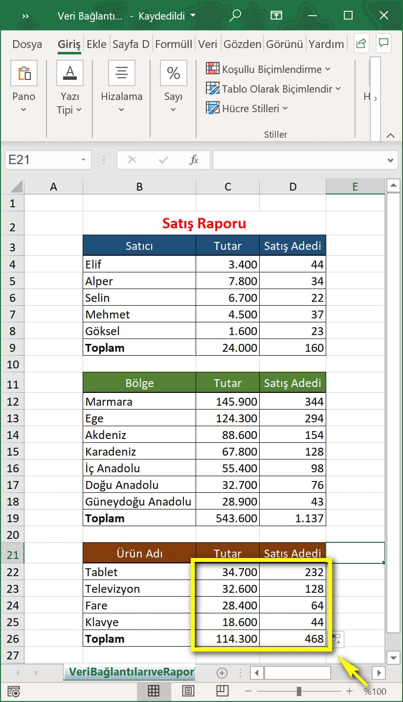 veri bağlantıları ve rapor yazdırma