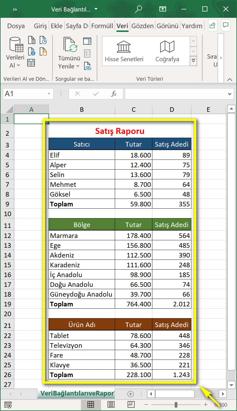 veri bağlantıları ve rapor yazdırma