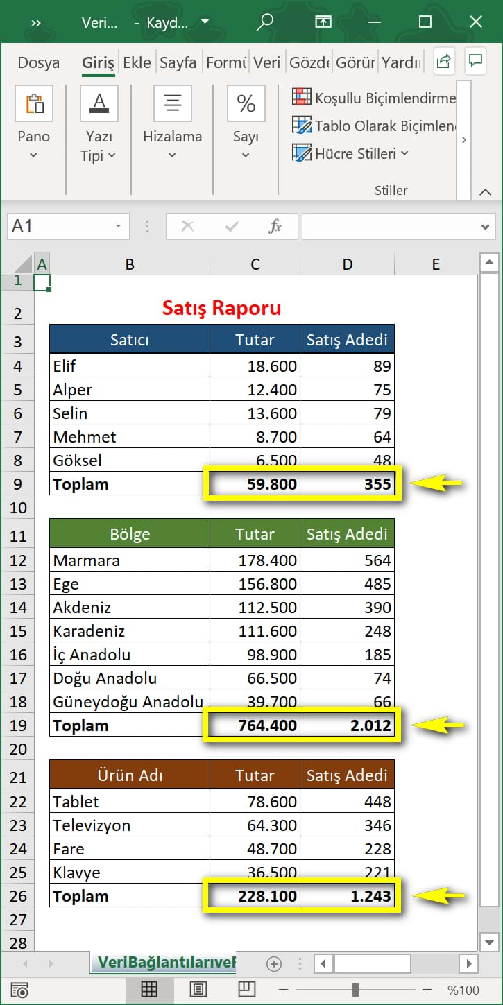 veri bağlantıları ve rapor yazdırma