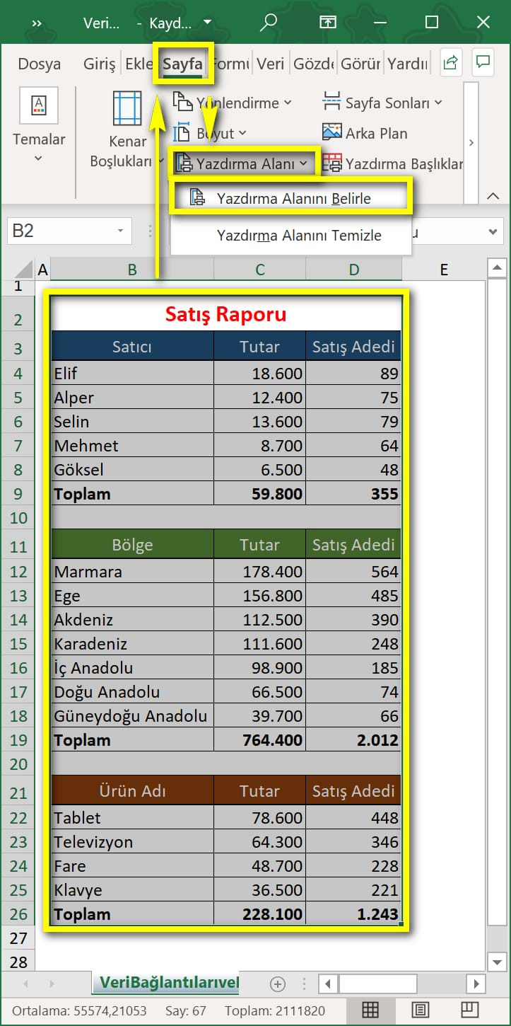 veri bağlantıları ve rapor yazdırma