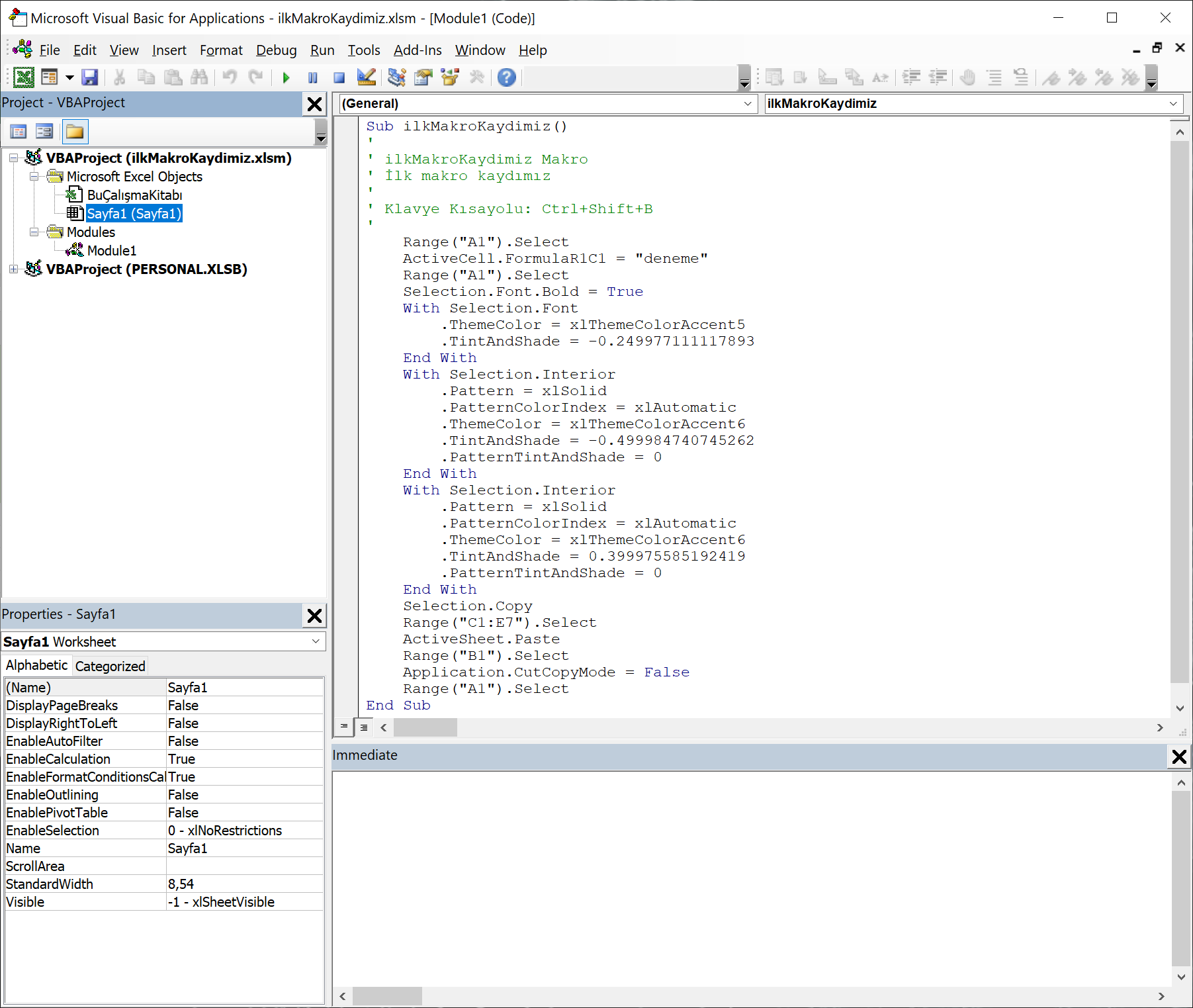 visual basic for excel learn