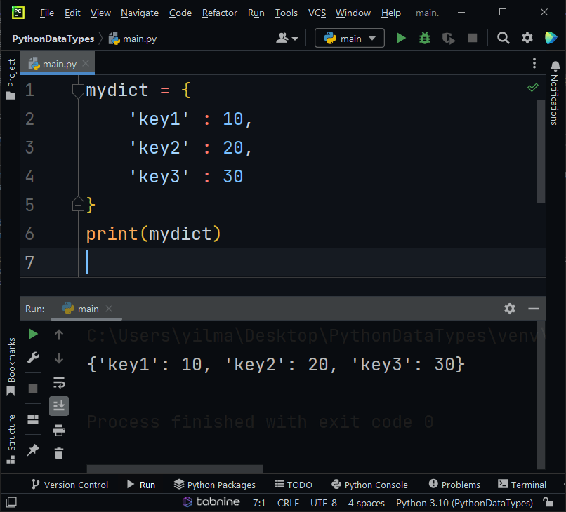 dictionary data types