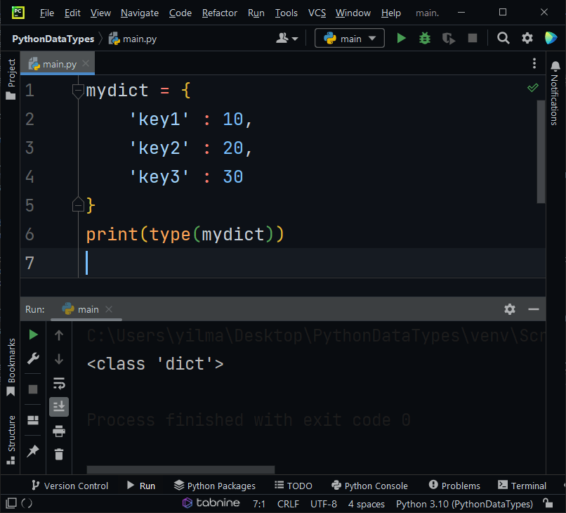 dictionary data types