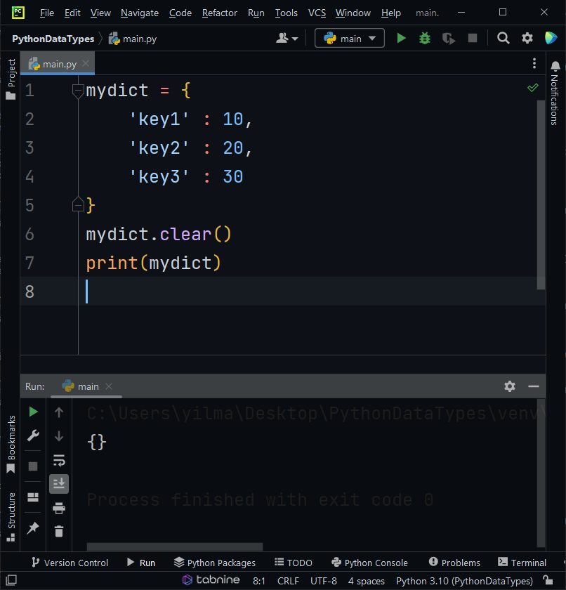 dictionary data types