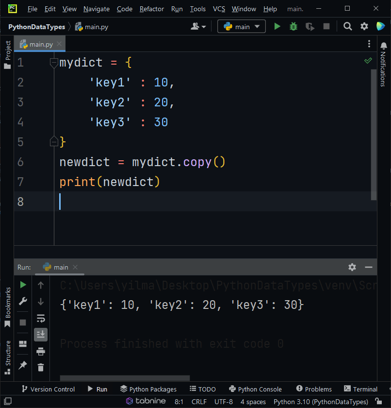 dictionary data types