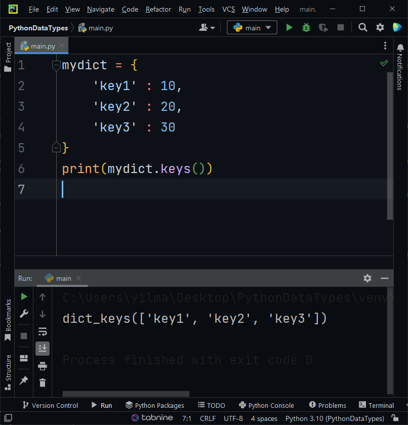 dictionary data types