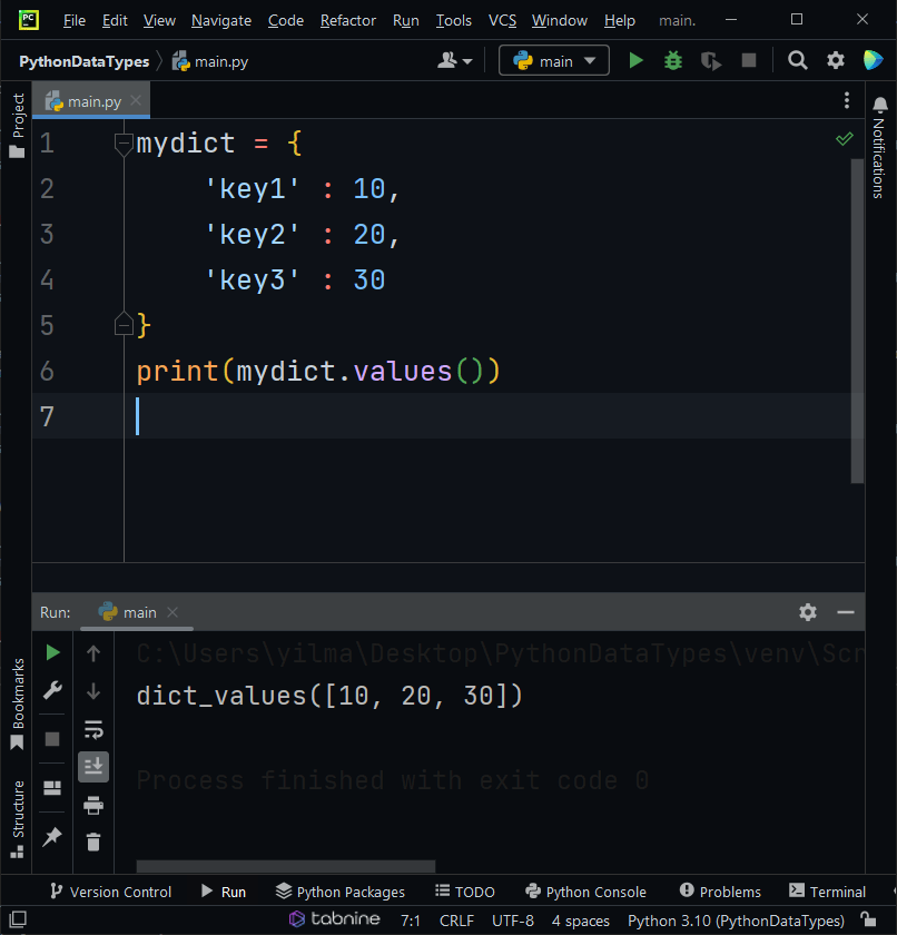 dictionary data types