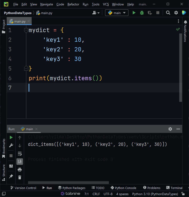 dictionary data types