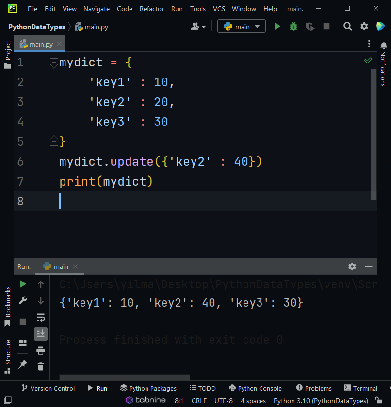 dictionary data types