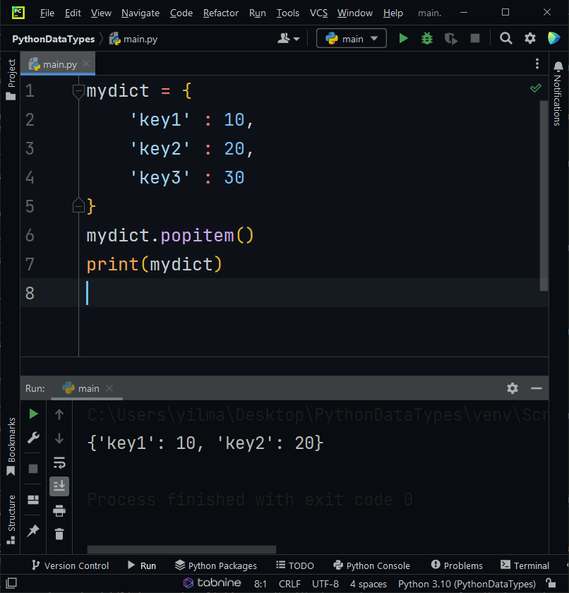 dictionary data types