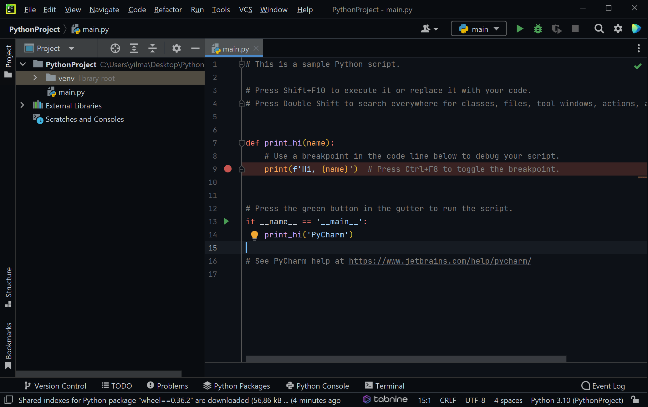 pycharm kurulumu