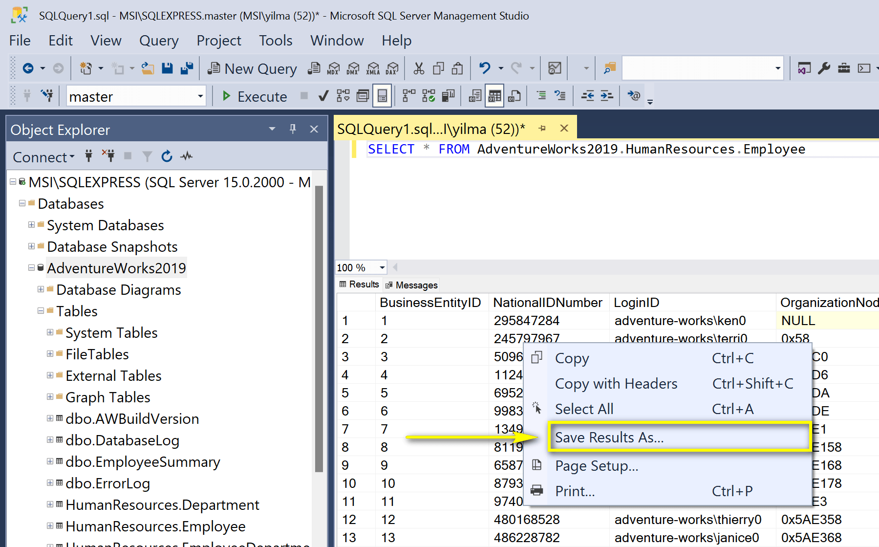 SQL sorgu sonuçlarının dışa aktarılması