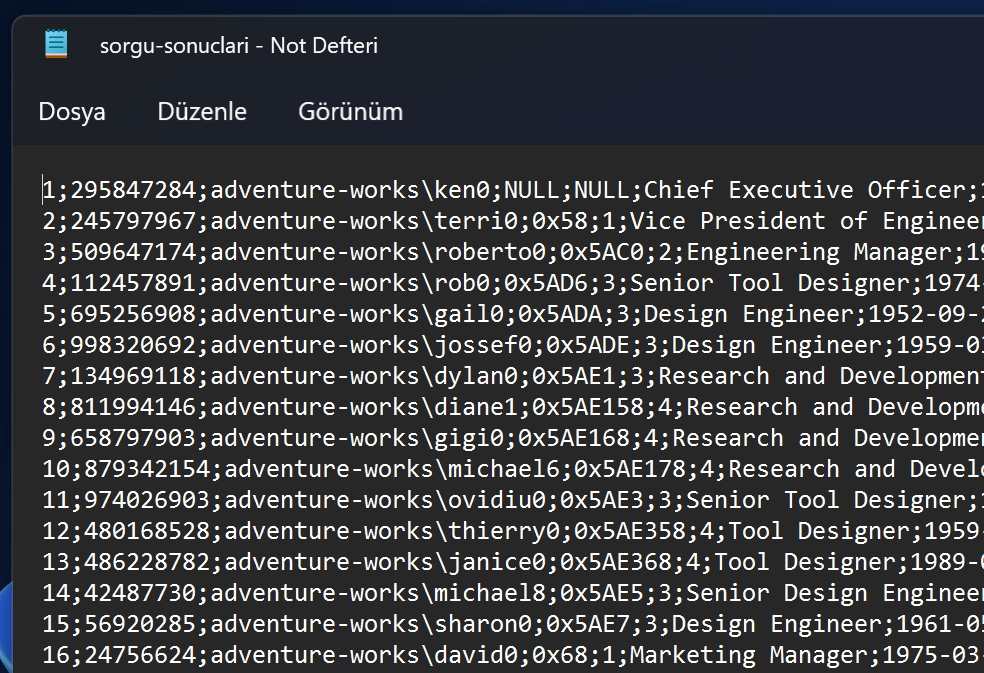 SQL sorgu sonuçlarının dışa aktarılması