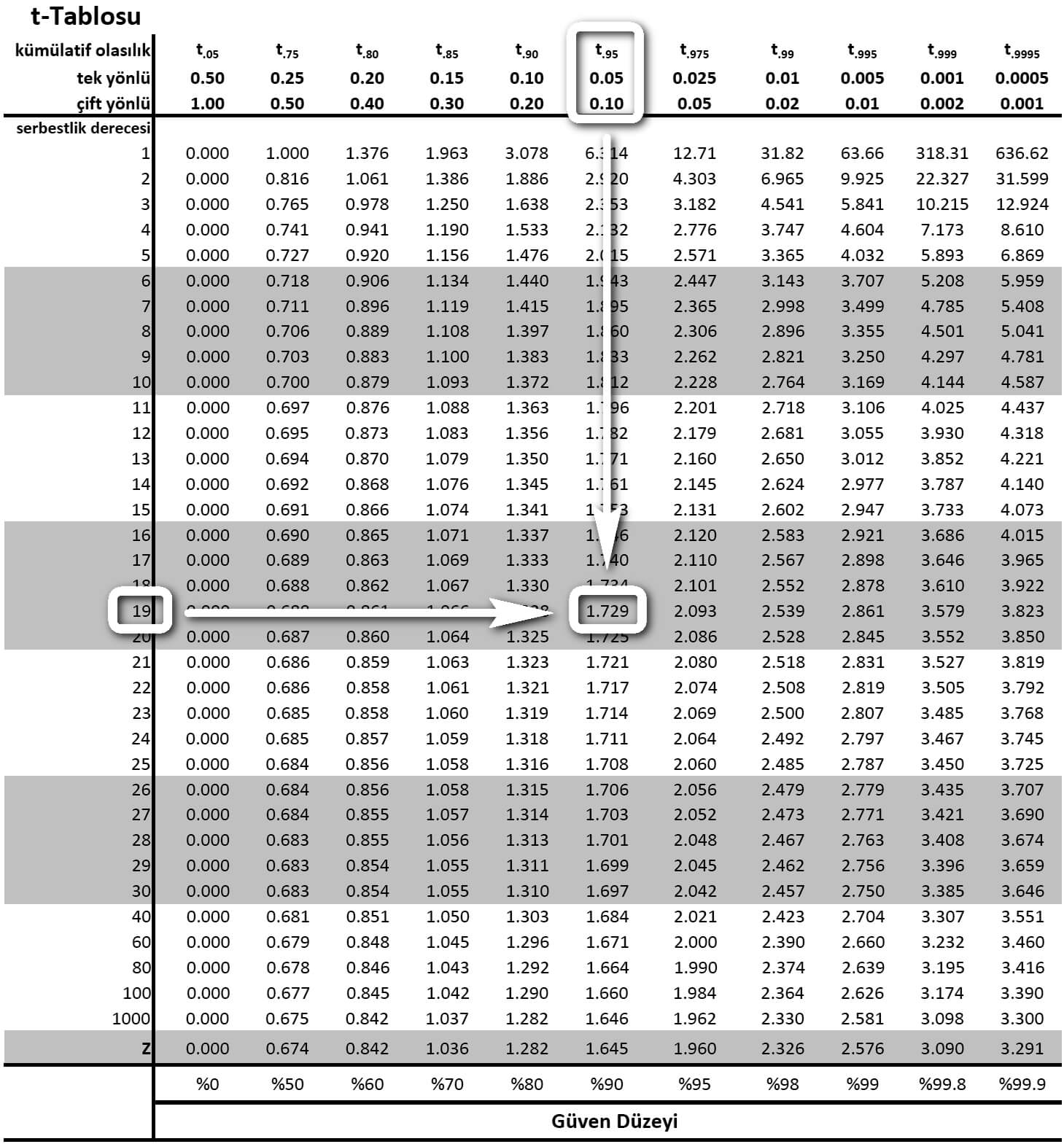 t tablosu örneği