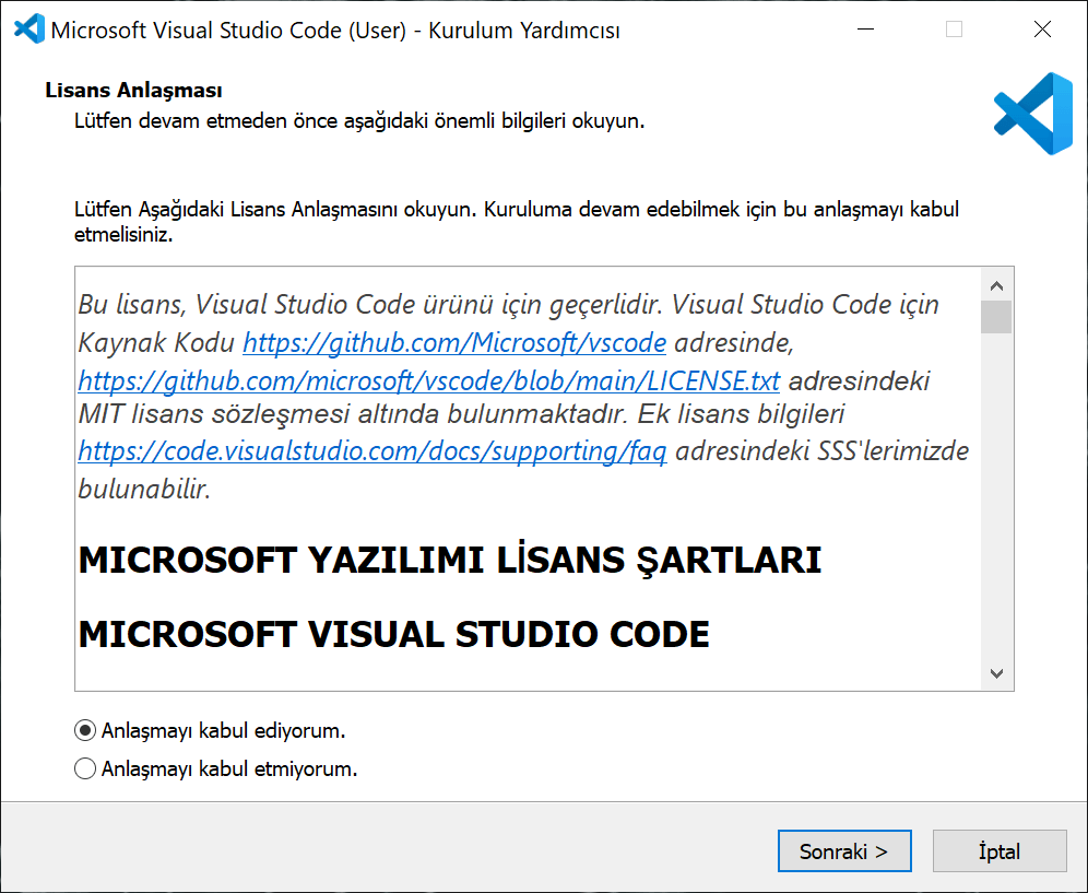 visual studio code kurulumu